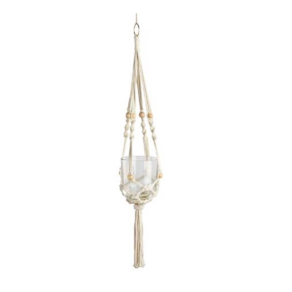 𝅺NATURAL Bead Macrame Plant Hanger NWOT